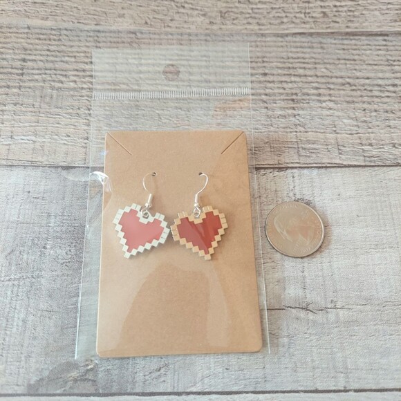 Video Gamer Heart Earrings Pixel Hearts Valentine Gift - Picture 3 of 3